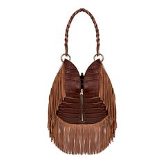 TARA FOLKS' 'Katherine' shoulder bag is instantly recognizable by the brand's signature Bohemian-inspired overlong fringing that swishes elegantly as you walk. Style it a few different ways - carry it by the braided top handle or switch that out for the gold brass stud elaborated strap to wear it cross-body. Elegant Brown Bags With Tassels, Chic Fringe Hobo Bag For Travel, Chic Travel Hobo Bag With Fringe, Chic Travel Bucket Bag With Fringe, Chic Brown Fringe Hobo Bag, Chic Fringe Shoulder Bag For Travel, Chic Travel Shoulder Bag With Fringe, Chic Brown Hobo Bag With Tassels, Chic Tassel Tote Shoulder Bag