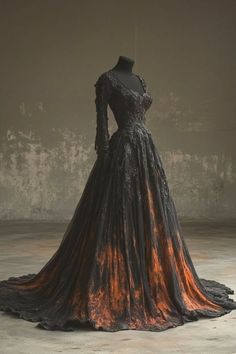 Vampire Ball Gown, Gown Aesthetic, Villain Dresses, Celestial Dress, Royalty Dress, Frozen Rose, Orange Dresses, Simple Gowns