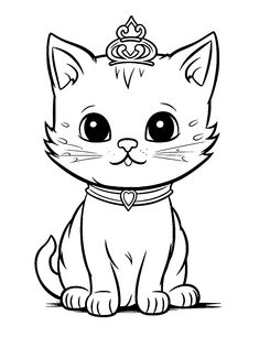 a cute little cat with big eyes and a tiara on its head sitting down