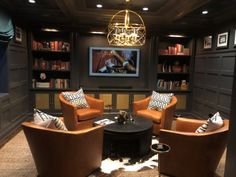 a living room filled with furniture and a chandelier