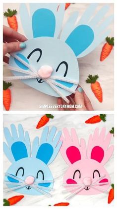 the paper bunny and carrots are cut out to look like they're ready for easter