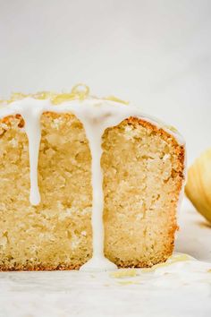 a close up of a slice of cake with icing