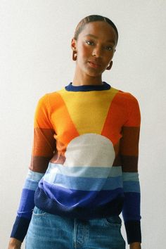 California Dreamin Sweater – Prism Boutique Fashion Trend Forecast, Color Trends Fashion, Rainbow Sweater, Retro Rainbow, California Dreamin', Winter Blues, Trend Forecasting