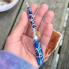 Wire Wrapped Electroplated Kyanite Witches Broom Pendant With Lapis Beads Comes With A Stainless Steel Chain Witch Broom Necklace, Witches Broom, Witch Broom, Steel Chain, Stainless Steel Chain, Gemstone Necklace, Blue Purple, Wire Wrapped, Wire Wrapping