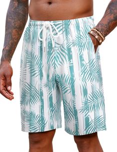 PRICES MAY VARY. 【Lightweight Fabric】Mens casual summer beach shorts are made of ultra soft, lightweight, skin friendly, makes it cool and comfortable to wear in high temperatures and humidity, an easy choice for everyday. 【Hawaiian Design】Men's 9 inch casual beach shorts, with unique print and solid color design, drawstring elastic waist, elastic waist and adjustable drawstring will provide you with maximum comfort at the waist. 2 side slant pockets for storing small items. 【Collocation】Pair of Bermuda Swim Trunks With Built-in Shorts For Vacation, Summer Bermuda Swim Trunks For Vacation, Bermuda Swim Trunks For Summer Vacation, Summer Bermuda Swim Trunks, Casual Swim Trunks For Vacation In Warm Weather, Leisure Swim Trunks For Beach Season, Summer Leisure Pajama Shorts With Elastic Waistband, Casual Bermuda Swim Trunks For Beach Season, Summer Vacation Swim Trunks With Elastic Waistband