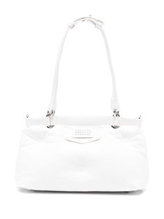 white calf leather smooth grain padded design rectangle body two adjustable shoulder straps signature numbers motif metal feet internal logo stamp internal zip-fastening pocket contrast lining silver-tone hardware concealed magnetic fastening This piece comes complete with a protective dust bag. Glam Slam, Fancy Bags, Summer Beach Wear, Logo Stamp, Espadrille Shoes, Ballet Flat Shoes, Pump Sandals, Party Shoes, White Bag