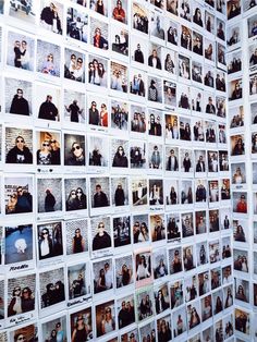 a wall covered with pictures of people in different styles and sizes, all grouped together