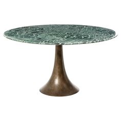 a round table with green marble top and metal pedestals on an isolated white background