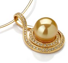 a golden pearl and diamond pendant