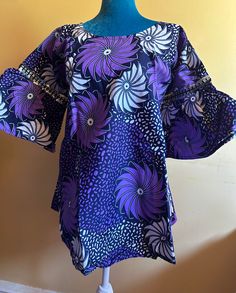 Ankara Print tops, Ankara blouses for ladies, off shoulders, Tunic, sleeves, Tank Tops, 100% Cotton, African dress, Ankara fabric, all event type, summer outfit, casual, formal, women clothing, floral, bell,  African women dress, Nigerian Ankara Top, women fashion. Top/Blouse/tank tops/Tunic  * Medium Sizes  (US Size 8 - 10) available  Care instructions: Hand wash in cold water- do not BLEACH  Return policy  1. Item is not used 2. Item is still in its original packaging. 3. Item is odorless  4. the item is not winked up  4. 5% restocking fee. Blue Off-shoulder Top With Floral Print, Blue Off-shoulder Floral Print Tops, Printed Off-shoulder Blouse For Vacation, Off-shoulder Printed Blouse For Vacation, Spring Purple Off-shoulder Top, Cotton Bell Sleeve Tops For Summer, Summer Cotton Bell Sleeve Tops, Cotton Off-shoulder Top With Floral Print, Cotton Floral Print Off-shoulder Tops