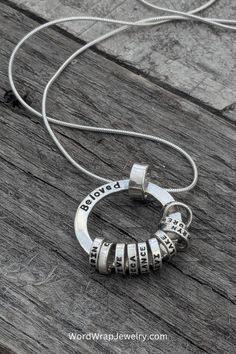 Personalized Necklace, name necklace for mothers in silver, with grandkids names, custom grandma necklace hand stamped Silver Room, Hand Stamped Ring, Grandma Necklace, Silver Wrap Ring, Necklace Name, Jewelry Quotes, Name Rings, Mothers Necklace, Silver Snake Chain