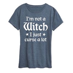 Get ready for spooky season in this women's I'm not a witch Halloween tee. Get ready for spooky season in this women's I'm not a witch Halloween tee. FEATURES Short sleeves CrewneckFABRIC & CARE Solid: cotton; Heather: cotton, polyester Machine wash Imported Size: Small. Color: Med Blue. Gender: female. Age Group: kids. Pattern: Graphic. Halloween Blue Tops With Letter Print, Blue Halloween Top With Letter Print, Blue Halloween Tops With Letter Print, Blue Halloween Letter Print Tops, Blue Letter Print Top For Halloween, Witchy Letter Print T-shirt For Fall, Petite Size Chart, Kids Pattern, Witch Halloween