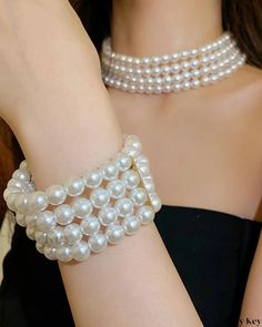 Katy Key - Exquisite Single Piece Pearls Beaded Wide Bracelet Geometric Bangle, Makeup Accesories, Wide Cuff Bracelets, Party Package, Chic Type, Wide Bracelet, Wide Cuff, Chain Anklet, Toe Rings