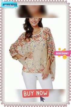 Plus Size Women Batwing Sleeve Casual Chiffon Tops Blouses Casual Printed Chiffon Blouse, Multicolor Batwing Sleeve Tops For Spring, Spring Printed Chiffon Blouse, Chiffon Beach Blouse For Fall, Summer Floral Print Chiffon Tops, Casual Multicolor Chiffon Top, Spring Batwing Sleeve Blouse, Multicolor Chiffon Casual Tops, Printed Chiffon Blouse For Summer