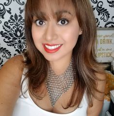 Bold Lip and wing liner with a statement necklace Check out my Instagram for more looks @beautybygaby Bold Accessories, Winged Liner, Bold Lips, Silver Chain Necklace, Date Night, Color Pop