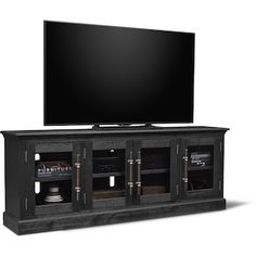 an entertainment center with a flat screen tv on top