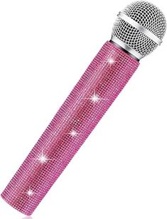 a microphone that is covered in pink crystals