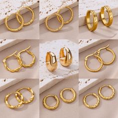 Size (Length * Width) : 27mm * 20mm Model Number : 006 Gender : Women Shape\pattern : Round Material : Metal Style : TRENDY Metals Type : STAINLESS STEEL Earring Type : hoop earrings Fine or Fashion : fashion Item Type : EARRINGS dropshipping : dropshipping wholesale : wholesale WHAT ABOUT REFUND?   Fast refund,100% Money Back Guarantee. If your product is defective or doesnt work properly, let us know and well send you a replacement one. We believe in our products so much that we offer a 30-day Dress Like An Italian Woman, Earrings 2024, Chunky Gold Hoop Earrings, Vintage Gold Earrings, Earring Trends, Jewelry Fashion Trends, Trendy Earrings, Earring Type, Flower Earrings Studs