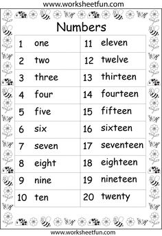 the worksheet for numbers that are in english