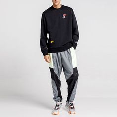 Men's Nike Embroidered Round Neck Pullover Autumn Black Hoodie DJ6915-010 Nike Black Sweater For Winter, Nike Long Sleeve Sweater For Streetwear, Black Sweatshirt With Embroidered Graphics In Casual Style, Nike Crew Sweater For Streetwear, Casual Black Sweatshirt With Embroidered Logo, Long Sleeve Sweatshirt With Embroidered Graphics For Sports, Black Casual Sweatshirt With Embroidered Logo, Casual Black Sweatshirt With Embroidered Graphics, Black Crew Sweatshirt With Embroidered Graphics