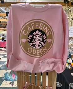 Caffeine Queen Crewneck Sweatshirt (Pink or White) Comes in Baby Pink or White UNISEX sizing Adult S-4XL Cotton/poly THIS IS A MADE TO ORDER CREWNECK. THESE WILL BE COMPLETE IN 2-4 WEEKS. Pink Letter Print Sweatshirt For Loungewear, Pink Pre-shrunk Long Sleeve T-shirt, Pink Long Sleeve T-shirt With Letter Print, Pink T-shirt For Fall Loungewear, Pink Long Sleeve Pre-shrunk T-shirt, Pink Crew Neck Sweatshirt With Letter Print, Cute Pink Sweatshirt With Screen Print, Cute Pink Crew Neck Sweatshirt, Pink Screen Print Sweatshirt For Loungewear