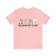 Inclusion Isn't Scary Short Sleeve | Slp Halloween Shirt | Halloween Sped Teacher Tee Slp Shirts, Sped Teacher, Teachers Halloween, Teacher Tees, Holiday Shirt, Teacher Tshirts, Holiday Shirts, Crew Neck Shirt, Teacher Shirts