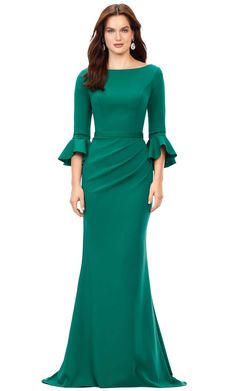 Ashley Lauren 11325 - Flutter Sleeves Bateau Neck Evening Dress Fitted A-line Gown With Ruched Bodice, Fitted Evening Dress With Sweep Train For Cocktail, Fitted Green Gown With Ruched Bodice, Green Fitted Gown With Ruched Bodice, Chic Green Fitted Evening Dress, Chic Fitted Green Evening Dress, Fitted Green Maxi Dress With Ruched Bodice, Fitted A-line Evening Dress With Flattering Silhouette, Elegant Fitted Gown With Back Zipper