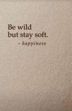 a quote on the wall that says, be wild but stay soft happiness