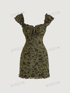 Free Returns ✓ Free Shipping✓. SHEIN MOD Floral Print Ruched Bust Tie Front Ruffle Trim Dress- Women Short Dresses at SHEIN. Floral Green Dress, Ruffle Trim Dress, Trim Dress, Green Floral Dress, Dress For Short Women, Ruffle Trim, Dress P, Fashion Online Shop, Green Dress