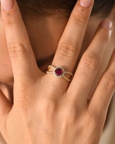 "Natural Ruby Diamond Engagement Ring/14k Gold Ruby Ring/July Birthstone/Split Shank/Round Cut Ruby Halo Ring/Bridal Promise Ring for Her ★ ★ ★ CUSTOM/DUTY-FREE SHIPPING WORLDWIDE, BUYERS DON'T HAVE TO PAY ANY CUSTOM FEES WHILE IMPORTING ★ ★ ★ ★ Details ★ Made to order Material: 14k/18k Gold Color Options: Yellow Gold, White Gold, Rose Gold ★ Center Stone Ruby, Round Size: 6mm Approx Weight (Ct): 0.8 ★ Accent Stones Diamond Round Size: 1.1 mm * 62 Nos Approx Weight (Ct): 0.372 ★ 100% Natural Dia Elegant Promise Ruby Ring With Halo Setting, Elegant Rings With Lab-created Ruby And Accent Stones, Fine Jewelry Rings With Lab-created Ruby And Accent Stones, Ruby Rings With Accent Stones In Round Band, Ruby Rings With Accent Stones And Round Band, Ruby Ring With Halo Setting For Promise, Fine Jewelry Ruby Ring With Halo, Fine Jewelry Ruby Ring With Halo Design, Ruby Rings With Halo Setting For Promise