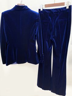 Blazer + Pants Matching Set Color: Navy Blue Material: Polyester, Cotton Delicate dry clean Protect accessory before washing Cool iron Sample size: S Our Style No. ZC_2021027379 Blue Fitted Sets With Long Pants, Blue Workwear Sets With Long Pants, Blue Long Pants Set For Work, Blue Long Pants Sets For Workwear, Blue Fitted Sets With Straight Pants, Fitted Blue Sets With Straight Pants, Fitted Blue Pantsuit For Fall, Blazer Rose, Retro Suits