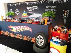 a hot wheels themed party with lots of food