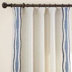 a curtain with blue and white stripes on it