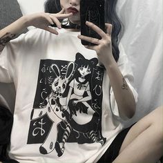 Y2k Mujer, Goth Streetwear, Harajuku Anime, Kawaii Y2k, Casual Goth, Harajuku Sweatshirt, Summer Tshirt, Kawaii Harajuku, Casual Tees