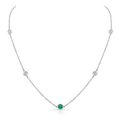 Diamond & Emerald by the Yard – Alexandra Jules Classic White Gold Emerald Necklace With Diamond Accents, Classic Emerald Necklace With Diamond Accents, Classic Round Emerald Necklace With Diamond Accents, Classic Emerald Necklace With Bezel Setting, Classic Emerald Necklace With Brilliant Cut, Classic Emerald Necklaces With Bezel Setting, Luxury May Birthstone Necklace With Diamond Accents, Classic Green Necklace With Diamond Accents, Classic Green Necklaces With Diamond Accents