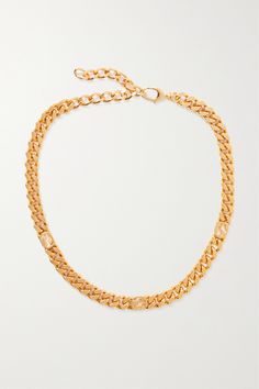 Gucci's necklace has been made in Italy from gold-tone metal and scattered with interlocking 'G' motifs. The gourmette chain is textured on the side and first appeared in the house's '21 'Aria' collection. Wear yours with a crisp white shirt. Yellow Gold Chain Link Jewelry With Gold-tone Logo, Gold-tone Metal Necklace With Logo Plaque, Gold Chain Necklace With Gold-tone Logo, Gold Chain Necklace With Logo Plaque, Gold Metal Necklaces With Gold-tone Logo Plaque, Elegant Gold-tone Chain Link Jewelry With Logo Plaque, Elegant Gold-tone Chain Link Jewelry, Formal Gold-tone Necklace With Logo Plaque, Luxury Metal Necklaces With Gold-tone Logo Plaque