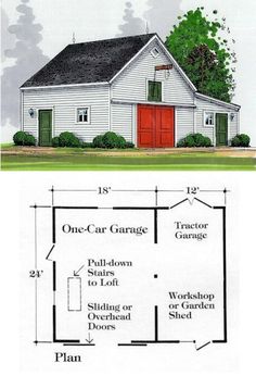 two story garage plans with one car garage on the first floor and another plan for an apartment