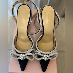 Authentic Mach&Mach Double Bow, Crystal Embellished Satin Silk Black Pumps Heels Height 110mm. Comes With Box Dust Bags Two Extra, Heel Caps Extra Stones. Excellent Condition Mach And Mach Heels, Double Bow, Black Pumps Heels, Satin Pumps, Heel Caps, Satin Silk, Black Pumps, Black Silk, Silk Satin