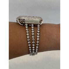 Bling Apple Watch Band. Fits the Apple Watch available for sizes 38,40,41,42,44 and 45mm in series 1,2,3,4,5,6,7 or SE Men's & Women's. Silver Apple Watch Band Womens Style Iwatch Band High Quality Crystal Rhinestone Prong Set Tree Strands on each side of this Zinc Plated Watch band. Adjustable chain closure- Five links can be removed making sizing easy. Simply remove a folding clasp to make appropriate fit to your wrist, no tools needed! Suitable for 5.1-7.8 inch wrists. Jeweled Watch Band. Add Silver Apple Watch Band, Silver Apple Watch, Series 7 Apple Watch, Candy Watch, Apple Aesthetic, Silver Apple, Apple Watch Bands Women, Ceramic Apple, Ceramic Watch