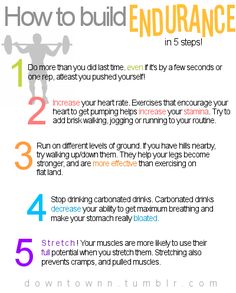 a poster with instructions on how to build endurance in 5 steps