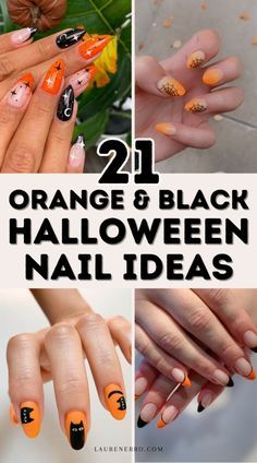 Acrylic Nails With Pumpkins, Gel Polish Halloween Nails, Simple Chic Halloween Nails, Halloween French Nails Design, Burnt Orange Halloween Nails, Simple Orange And Black Nails, Halloween Abstract Nails, Cute Orange Halloween Nails, Orange Chrome Halloween Nails