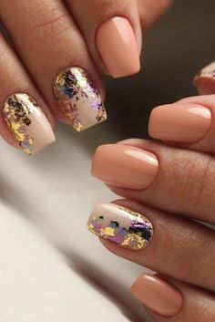 Foil Nail Designs, Peach Nails, Coral Nails, Colorful Nail, Her Nails, Wedding Nails Design, Blue Nail, Nail Art Wedding, Foil Nails