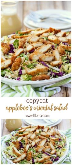 Copycat version of Applebee's Oriental Chicken Salad - one of the best salad recipes! A delicious salad made with breaded chicken, cabbage, romaine, sliced almonds, egg, and dry chow mein in a flavorful dressing!! The Best Salad, Best Salad, Resep Salad, Chicken Salad Recipe, Best Salad Recipes, Chow Mein, Think Food, Chicken Salad Recipes, Salad Bar