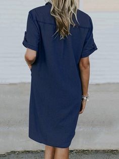 Women's Dresses Lapel Button Pocket Denim Shirt Dress Collar Dresses, Mode Casual, Denim Shirt Dress, Turndown Collar, Dress Shirts For Women, Sleeve Dresses, Loose Dress, Blue Midi Dress, Fashion Colours