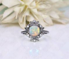 This ring can be made with your desired gemstone as well. If you would prefer a custom ring, please contact us before purchase. You You may also visit our following shops for varieties of collection :- ★ ★ ★ ★ ★ ★ ★ ★ ★ https://www.etsy.com/shop/OGofJewelry https://www.etsy.com/shop/BeckyBjewelry https://www.etsy.com/shop/TravelBugJewelry https://www.etsy.com/shop/BellaLaBellaJewelry https://www.etsy.com/shop/WanderlustJewelryArt https://www.etsy.com/shop/BloozieBlueJewelry ★ ★ ★ ★ ★ ★ ★ ★ ★ Chr Silver Art Deco Jewelry With Halo Design, Art Deco Silver Ring With Halo Design, Sterling Silver Opal Ring With Bezel Setting For Wedding, Wedding Opal Ring In Sterling Silver With Bezel Setting, Wedding Opal Ring With Bezel Setting In Sterling Silver, Heirloom Silver Opal Ring With Accent Stones, Unique Silver Birthstone Ring For Wedding, Silver Opal Ring For Wedding, Unique Opal Wedding Ring With Accent Stones