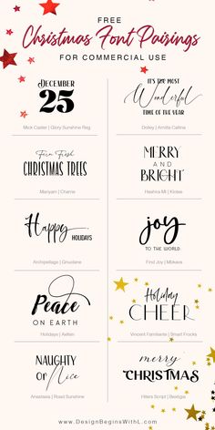 christmas font pairings for commercial use in the style of handwritten letters and numbers