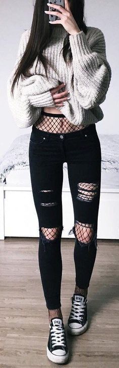 Fishnet Trend, Fishnet Under Jeans, Fishnet Outfit, Leggings Winter, Fashion 2017, Grunge Fashion, Grunge Outfits, Street Styles