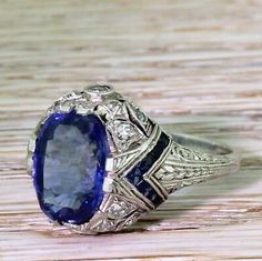 Engagement Rings Edwardian, Gold Ear Jacket, Sapphire Solitaire Ring, Edwardian Ring, Blue Diamond Ring, Art Deco Diamond Rings, Sapphire Solitaire, Diamond Engagement Rings Vintage, Ceylon Sapphire