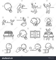 Set Table Tennis Related Vector Line Stock Ve Ping Pong Racket, Team Table, Racket Tennis, Sports Uniform, Elements Canva, Keyword Elements Canva, Vector Line