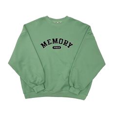 PROD Memory Letters Embroidered Design Available in Honeydew Green 100% Cotton Loose Fit Green Long Sleeve Sweater With Embroidered Text, Green Embroidered Crew Neck Sweater, Casual Green Sweater With Embroidered Graphics, Green Long Sleeve Sweatshirt With Letter Embroidery, Green Cotton Sweater With Embroidered Graphics, Green Crew Neck Sweatshirt With Embroidered Text, College Green Top With Embroidered Text, Green Crew Neck Top With Letter Embroidery, Green Casual Sweatshirt With Embroidered Text